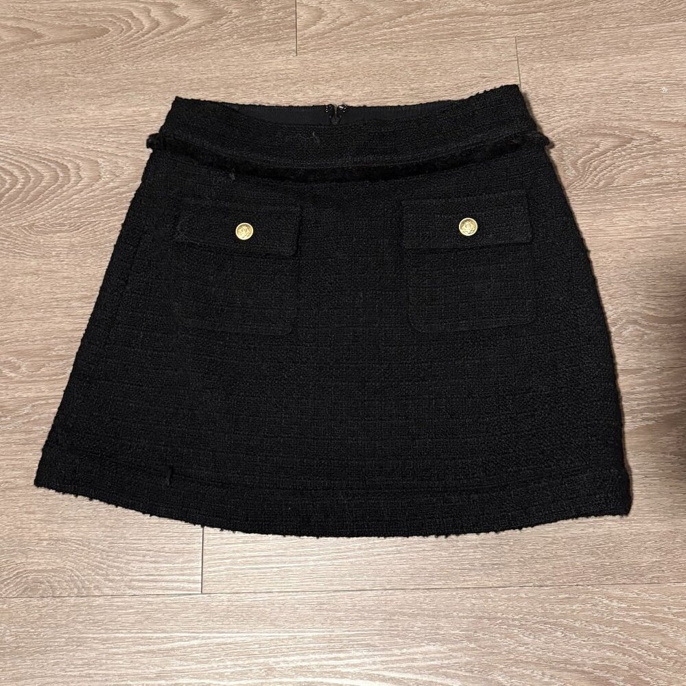 J.Crew Black Tweed Mini Skirt Gold Button Detail Size 4